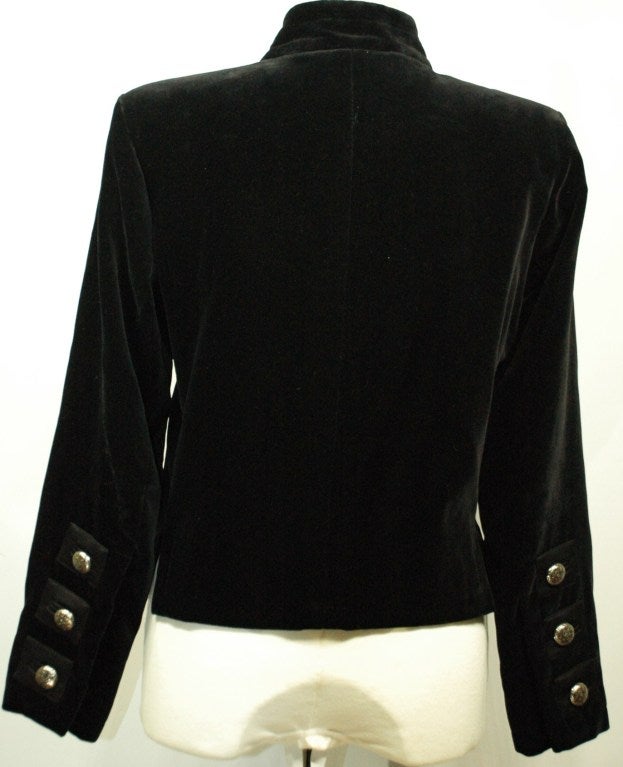 Women's Vintage 1991 Yves Saint Laurent RIve Gauche Black Velvet Jacket w Silver Buttons For Sale