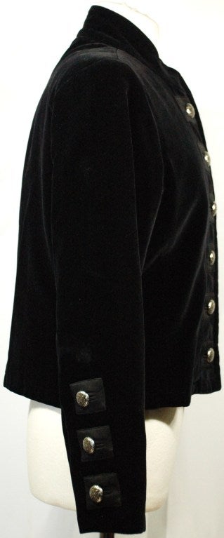 Vintage 1991 Yves Saint Laurent RIve Gauche Black Velvet Jacket w Silver Buttons For Sale 1