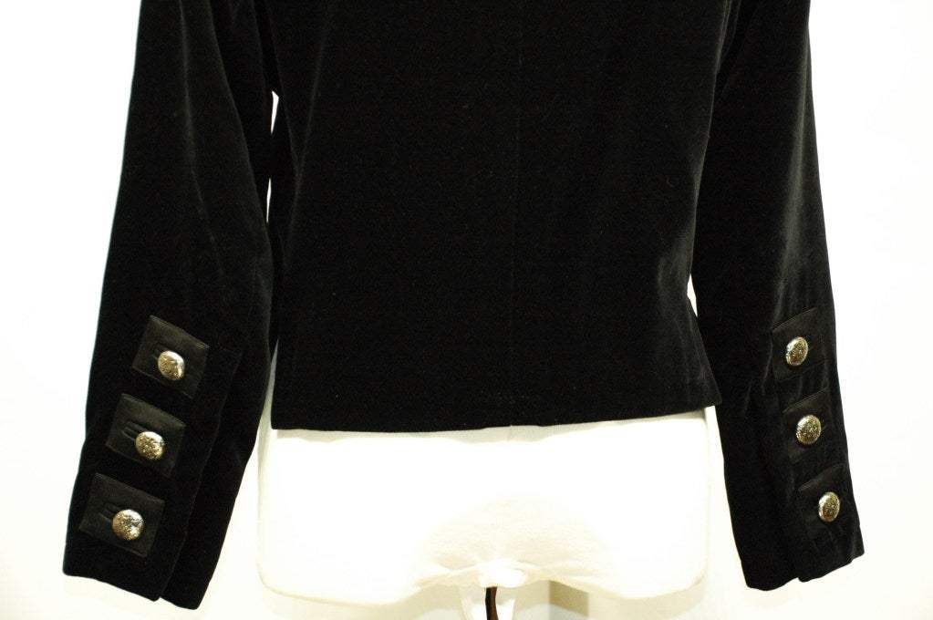Vintage 1991 Yves Saint Laurent RIve Gauche Black Velvet Jacket w Silver Buttons For Sale 2