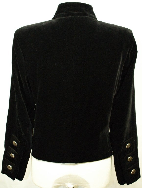 Vintage 1991 Yves Saint Laurent RIve Gauche Black Velvet Jacket w Silver Buttons For Sale 3