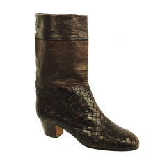 Vintage new Bottega Veneta Brown Leather Woven Boots