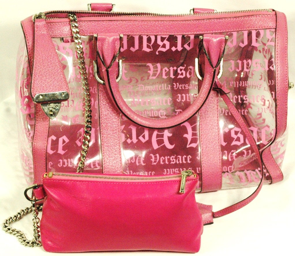 Donatella Versace Madonna Pink & Clear Handbag Purse In Excellent Condition For Sale In Lake Park, FL