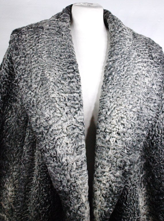 Black Vintage Perry Ellis Revillon Silver Persian Lamb Fur Coat Cape For Sale