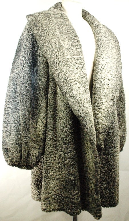 Vintage Perry Ellis Revillon Silver Persian Lamb Fur Coat Cape For Sale 1