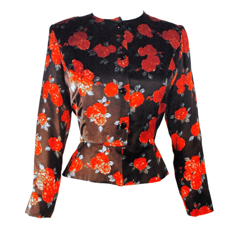 Vintage Yves Saint Laurent Rive Gauche Rare Silk Floral print Gorgeous Top Blouse sz 42 For Sale