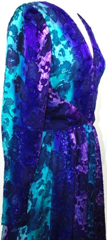 Purple Vintage Pauline Trigere multi color Long Sleeve Coctail Dress For Sale