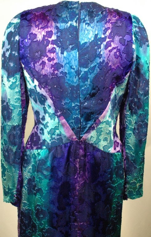 Women's Vintage Pauline Trigere multi color Long Sleeve Coctail Dress For Sale
