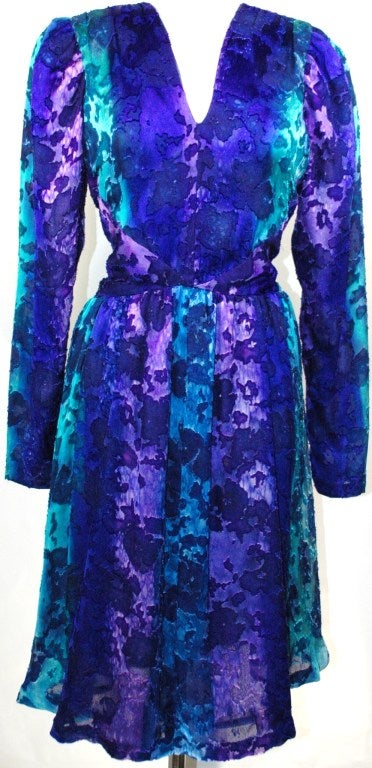 Vintage Pauline Trigere multi color Long Sleeve Coctail Dress For Sale 3