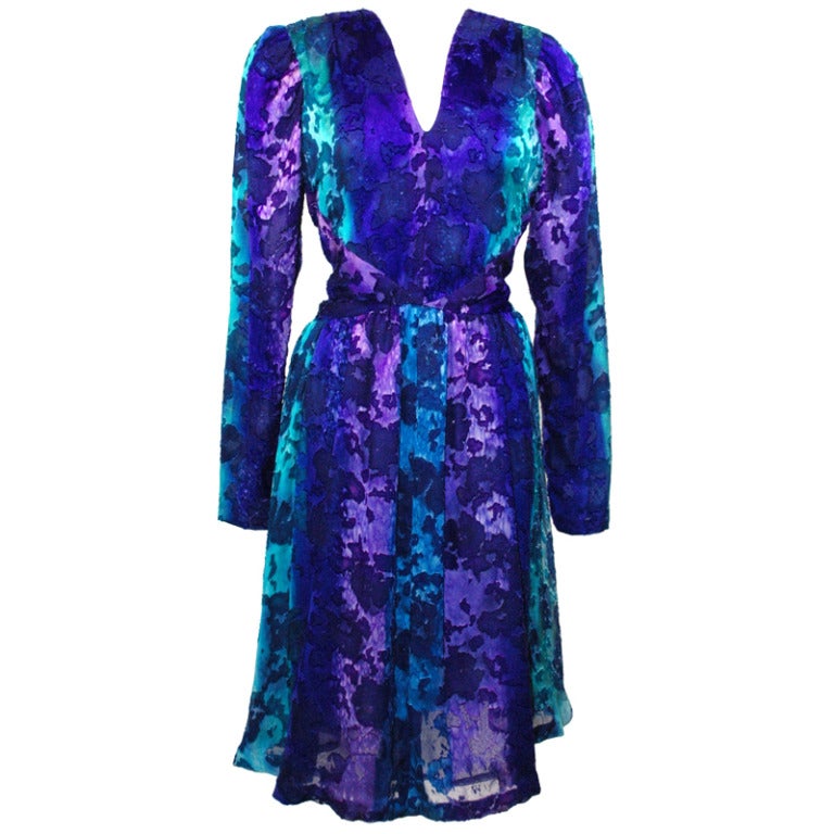 Vintage Pauline Trigere multi color Long Sleeve Coctail Dress For Sale
