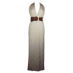 Vintage Geoffrey Beene Silk Jersey Halter Long Dress w Lambskin Belt