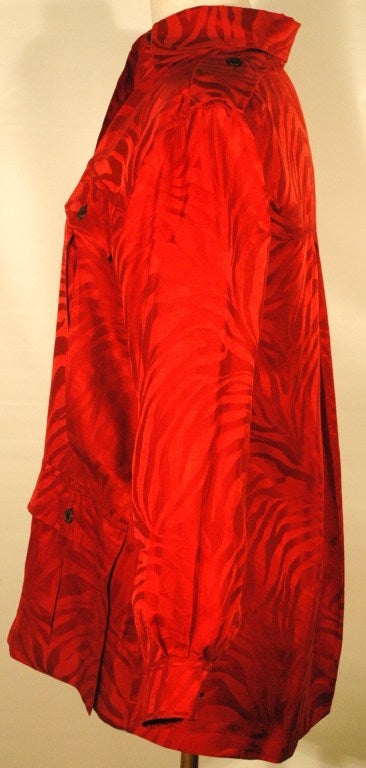 Vintage Yves Saint Laurent Rive Gauche Silk Zebra pattern Red 4 pocket Safari Style Blouse For Sale 2