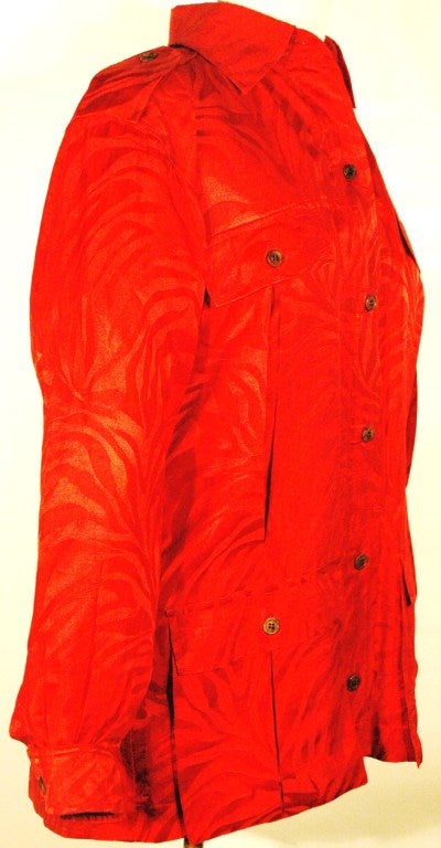 Vintage Yves Saint Laurent Rive Gauche Silk Zebra pattern Red 4 pocket Safari Style Blouse For Sale 4