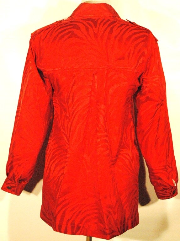Vintage Yves Saint Laurent Rive Gauche Silk Zebra pattern Red 4 pocket Safari Style Blouse For Sale 5