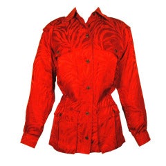 Vintage Yves Saint Laurent Rive Gauche Silk Zebra pattern Red 4 pocket Safari Style Blouse