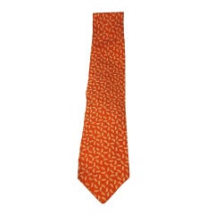 Hermes Orange Ivory Leaves Tie