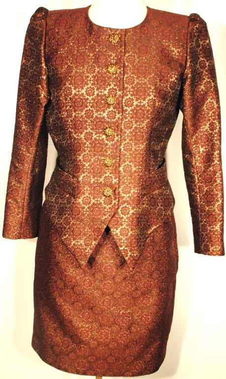 Vintage Yves Saint Laurent Rive Gauche Gorgeous Brocade Skirt Suit 40 For Sale 5
