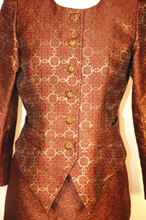 Vintage Yves Saint Laurent Rive Gauche Gorgeous Brocade Skirt Suit 40