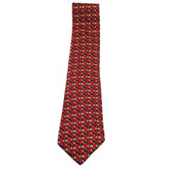 Hermes 100% Silk Trumpet Horns Red Navy Tie 7039 TA