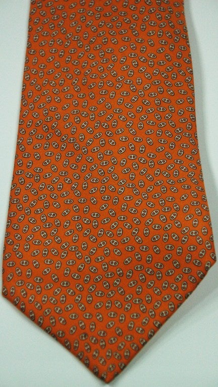 Hermes Orange Chaine D'Ancre Scarf Ring Chain Links Silk Tie
