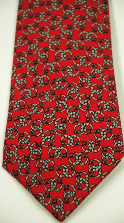 Hermes Interlocking Horseshoes Print Silk Tie 7303 EA