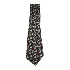 Hermes Squirrels on a Branch Pattern Red Grey 7392 PA Silk Tie