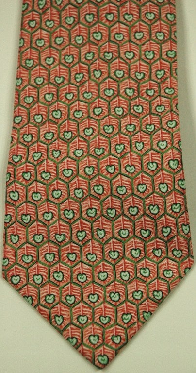 Hermes Hexagon w Hearts Silk Tie 7585 SA