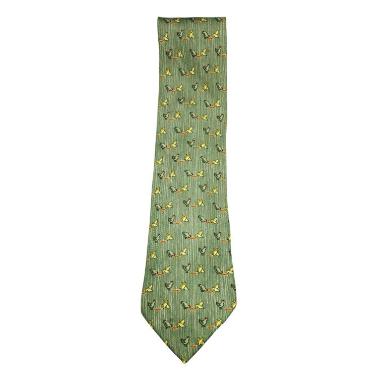 Hermes Chickens & Paper Crane Origami 7851 UA Silk Tie