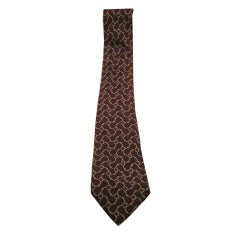 Hermes Swirl Belt Strap Pattern Grey & Bordeaux 100% Silk Tie