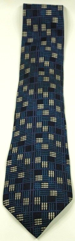 Hermes Belt Links White Blue Navy Silk Tie 932 IA