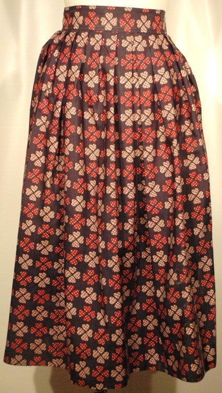 Women's Vintage Yves Saint Laurent Rive Gauche Silk Blouse Skirt Lucky Hearts Clover Print 38 For Sale