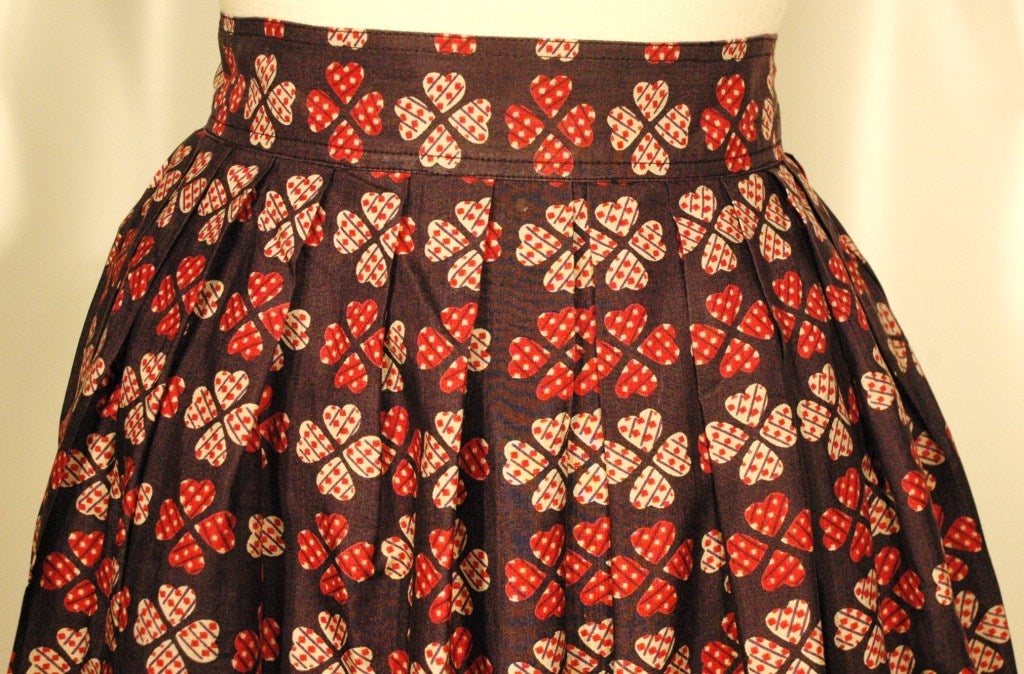 Vintage Yves Saint Laurent Rive Gauche Silk Blouse Skirt Lucky Hearts Clover Print 38 For Sale 2