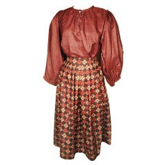 Vintage Yves Saint Laurent Rive Gauche Silk Blouse Skirt Lucky Hearts Clover Print 38