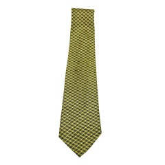 Hermes Trellis Pattern Silk Tie Yellow & Navy 7064 TA