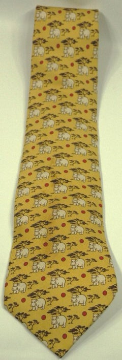 Hermes Yellow Hippo Print 7439 HA Silk Tie