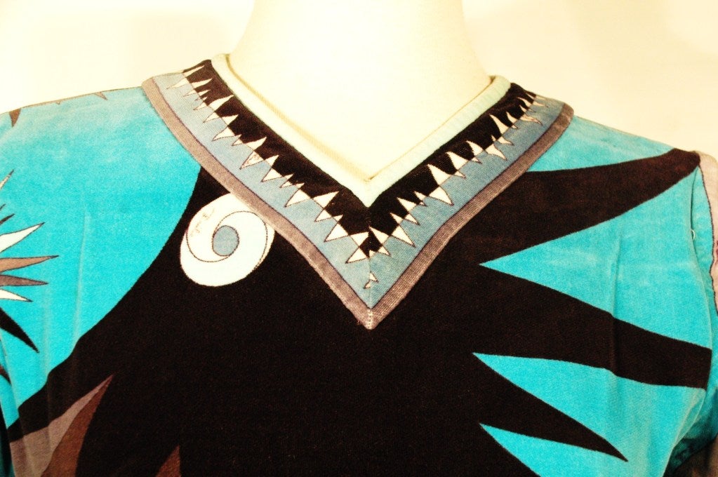 Black Vintage 1960s Emilio Pucci Velvet Short Sleeve Dress for Saks Fifth Ave Rare Sz 10 For Sale