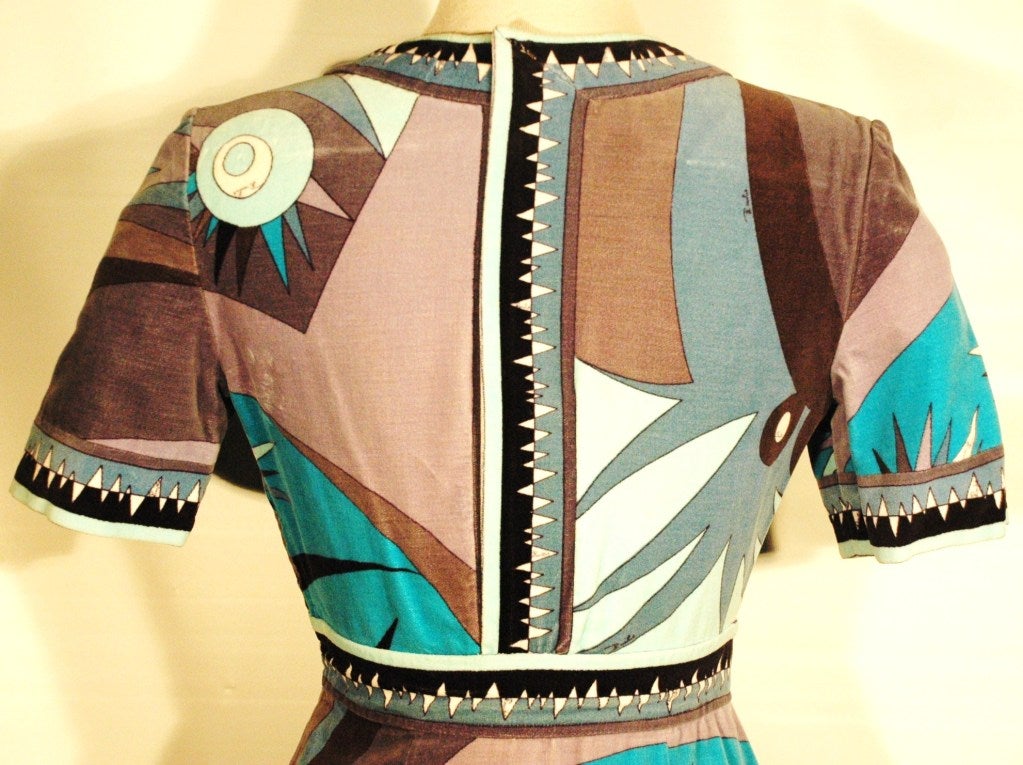 Vintage 1960s Emilio Pucci Velvet Short Sleeve Dress for Saks Fifth Ave Rare Sz 10 For Sale 1