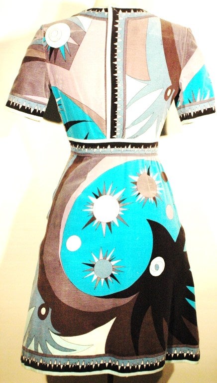 Vintage 1960s Emilio Pucci Velvet Short Sleeve Dress for Saks Fifth Ave Rare Sz 10 For Sale 2