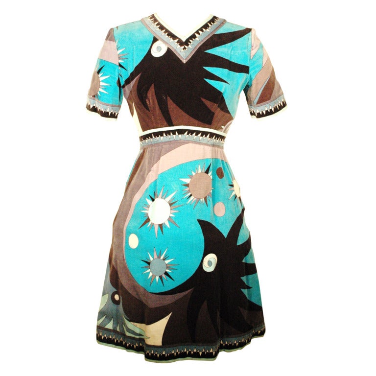 Vintage 1960s Emilio Pucci Velvet Short Sleeve Dress for Saks Fifth Ave Rare Sz 10 For Sale