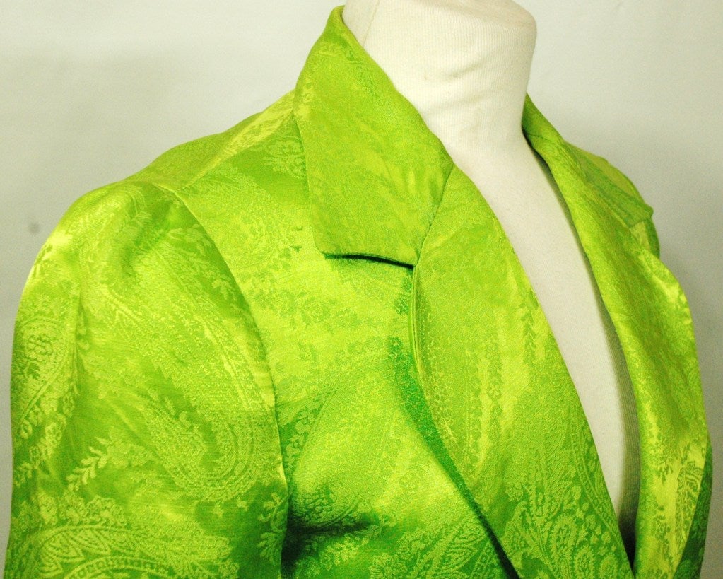 Vintage 1991 Gianni Versace Couture Boutique Runway Lime Green Silk Skirt Suit For Sale 5