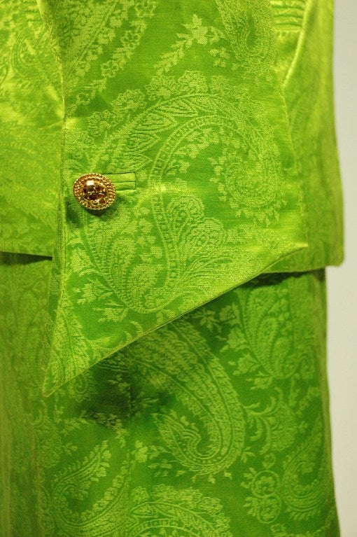 Vintage 1991 Gianni Versace Couture Boutique Runway Lime Green Silk Skirt Suit For Sale 2