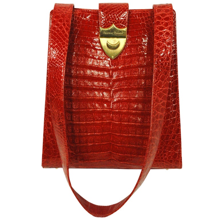 Vintage Paloma Picasso Red Crocodile Shoulder Handbag Rare Purse For Sale