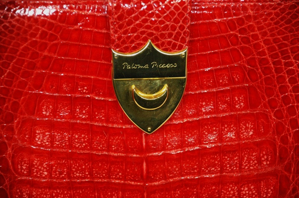 Women's Vintage Paloma Picasso Red Crocodile Shoulder Handbag Rare Purse For Sale