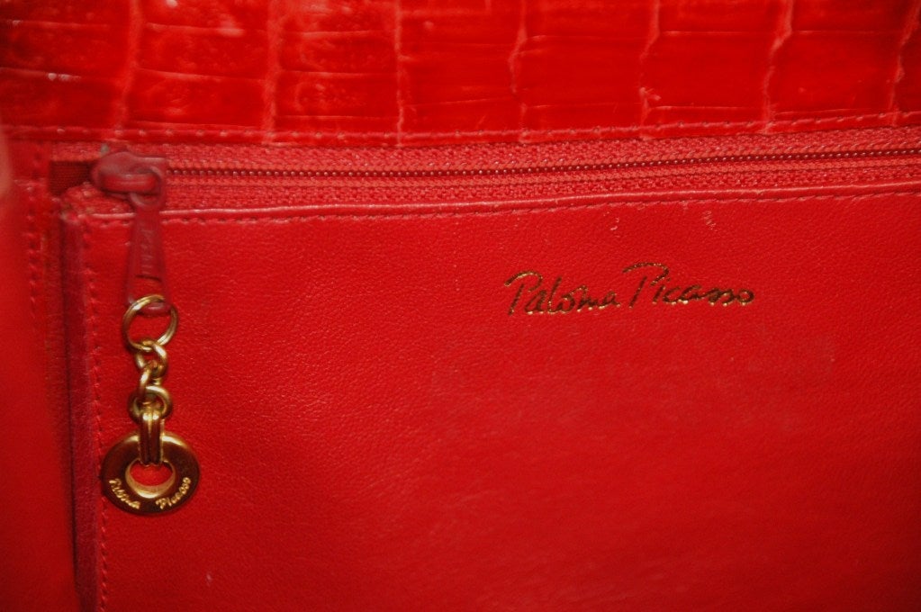 Vintage Paloma Picasso Red Crocodile Shoulder Handbag Rare Purse For Sale 1