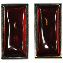 Vintage Yves Saint Laurent Gripoix Ruby Red Cabachon Long Large Clip On Earrings