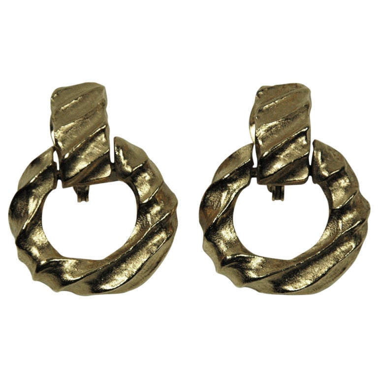 Vintage Givenchy Gold Clip on Round Hoop Earrings For Sale