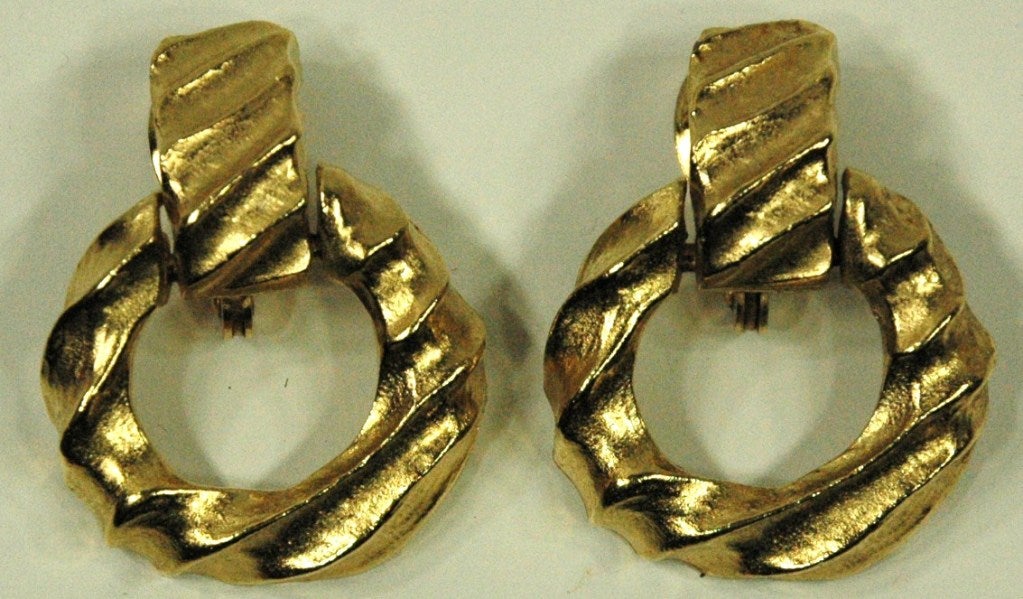 Vintage Givenchy Gold Clip on Round Hoop Earrings For Sale 1