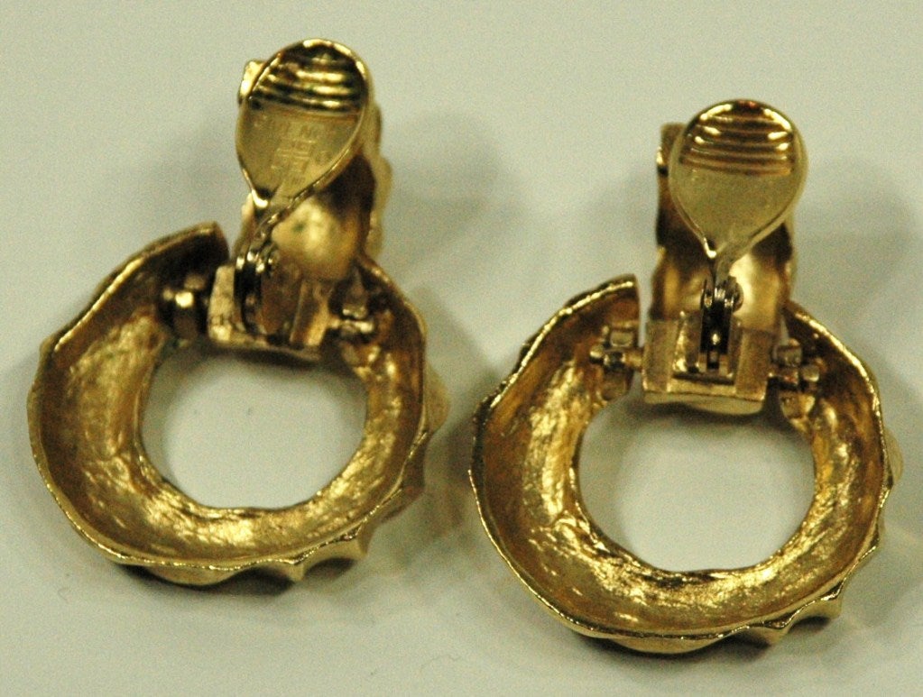 Vintage Givenchy Gold Clip on Round Hoop Earrings For Sale 2