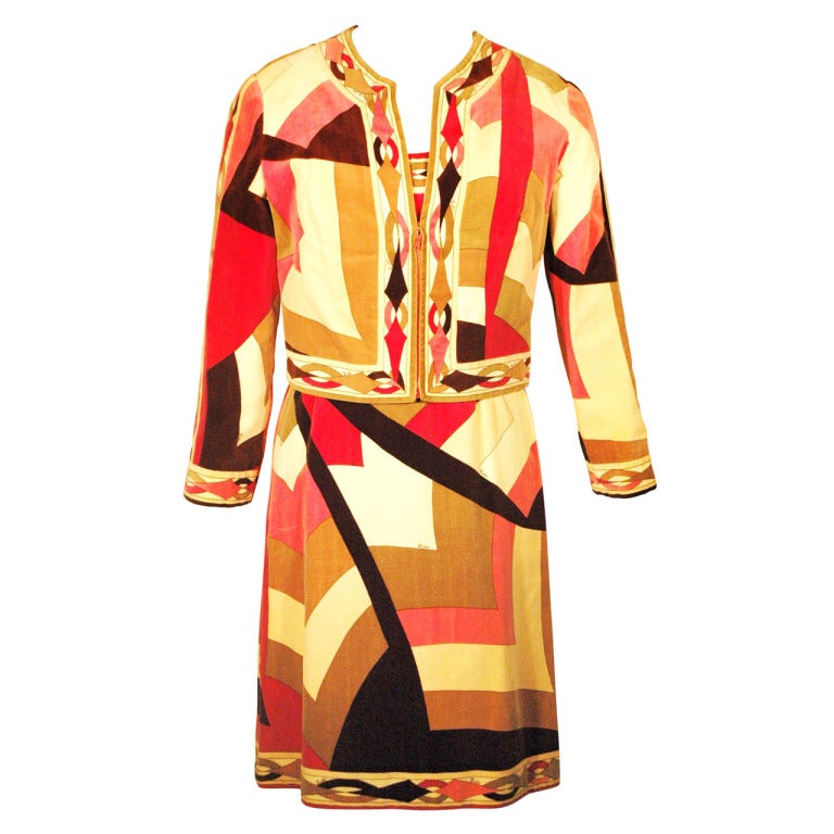 Vintage 1960s Emilio Pucci Jacket & Dress Exclusively for Saks Fifth Avenue sz 14 For Sale