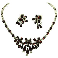Vintage Christian Dior By Kramer Red & Crystal Stone Necklace & Earrings Set