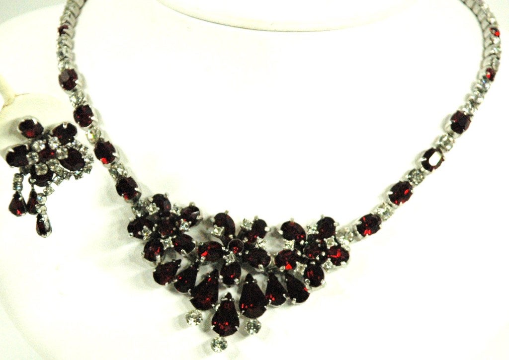 red and black necklace and earrings set